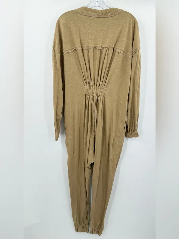 Free People Long‎ John Tan Drop Crotch Slouch Jumpsuit Size Small - Image 2