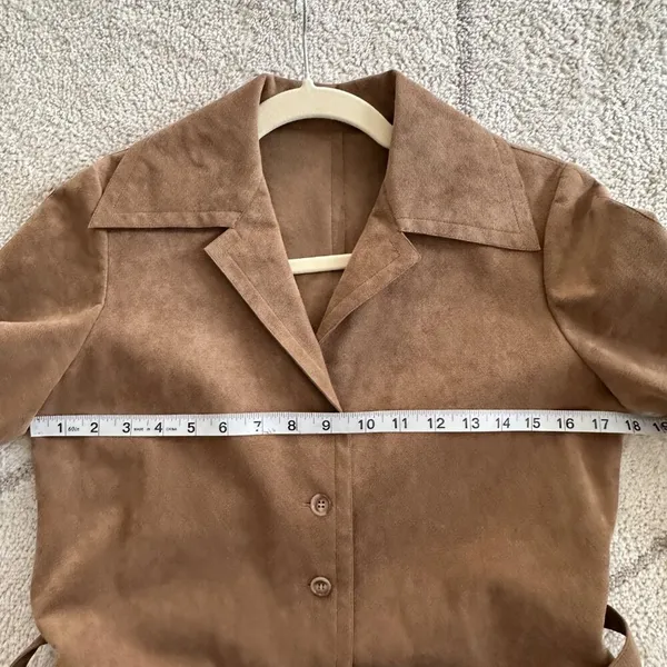 Vintage 70s Faux Suede Button Front Belted Jacket/Dress Sz S/M - Image 5
