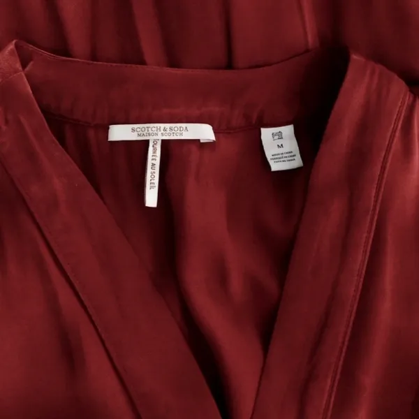 SCOTCH & SODA Maison Scotch Red Satin Wrap Dress Solid Party Cocktails Medium - Image 9