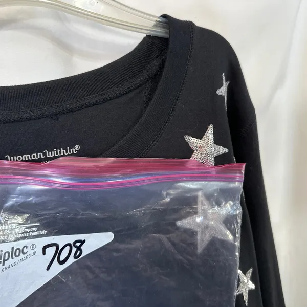 Woman Within Plus Size 26/28W Top 2X Black Sequin Star Sweatshirt Celestial 708‎ - Image 7