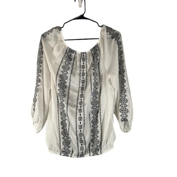 WHBM Embroidered Paisley Bohemian Style Long Sleeve Intricate Blouse Women Med - Image 2