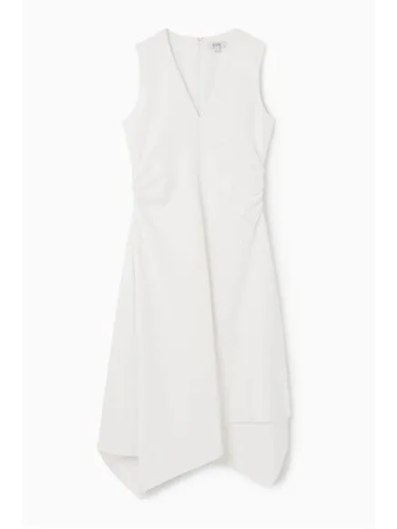 COS V-Neck White Asymmetrical Sleeveless Maxi Dress Size XS - Image 3