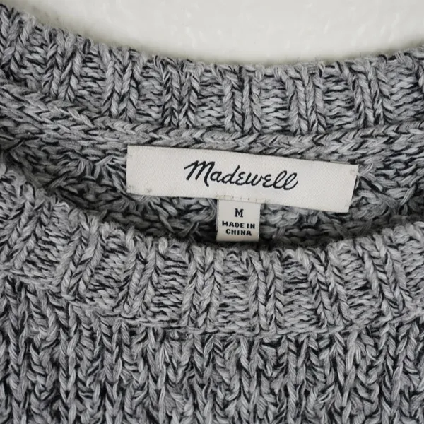 Madewell Grey Marled Knit Open Weave Crew‎ Neck Sweater Size Medium - Image 2