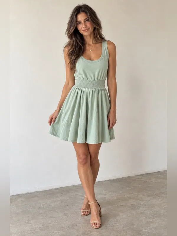 sundays by wearsundays Mint Green Scoopneck Smocked Waist Fit Flare Mini XS - Image 8