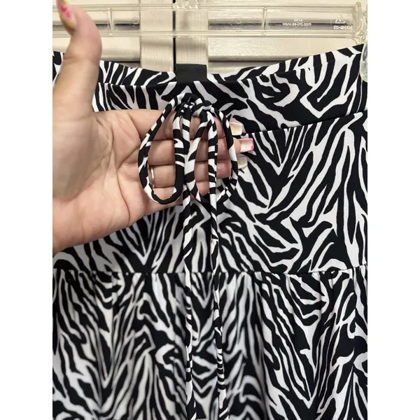 Style & Co Zebra Print Maxi Skirt A-line Size M Elastic/Tie Waist Blk/Wh‎ Tiered - Image 2