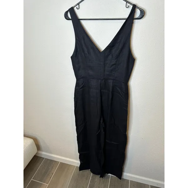 Reformation Black Linen Button Front V-Neck Wide Leg Jumpsuit‎ Womens Size 4 - Image 3