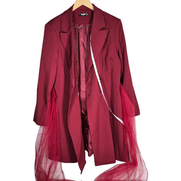 Missguided Plus Size 18 Blazer‎ Dress Mesh Bow Waist Burgundy Red Party - Image 3