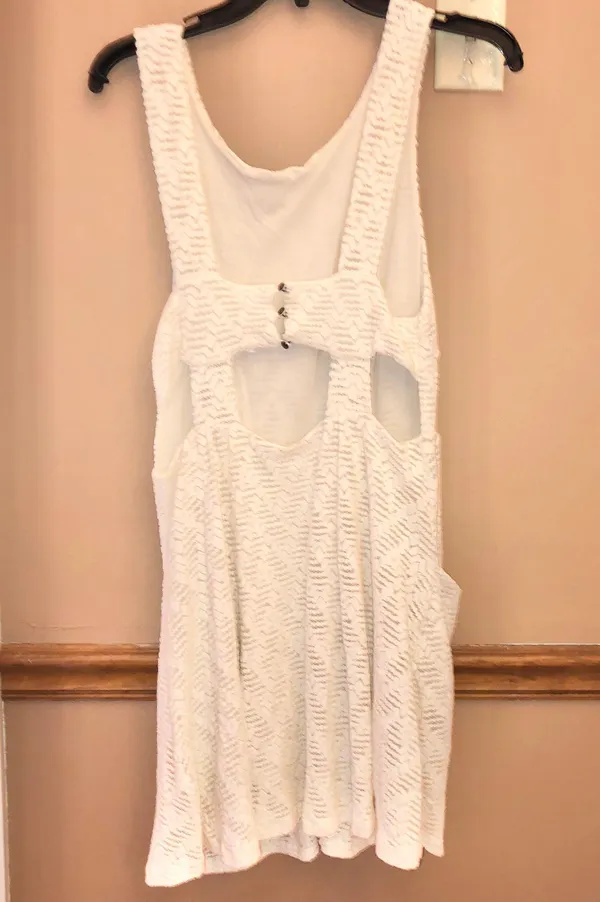 Free People Poppy Lace Pocket Mini Dress Cutout Back Cream Medium - Image 4