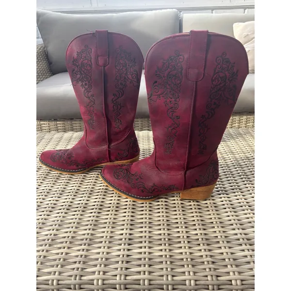 Roper Riley Scroll Embroidered Faux Leather‎ Cowboy Boots 8.5 country concert - Image 4
