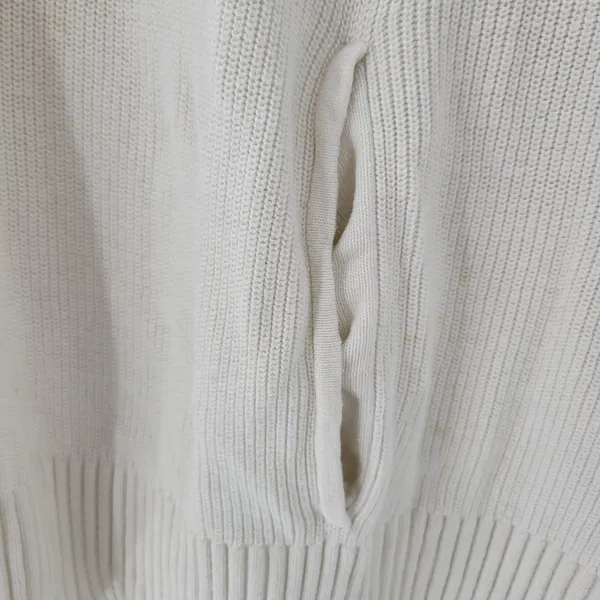 T by Talbots Womens Sweater Large Ivory Drawstring Cowlneck Waffle Knit Pullover - Image 8