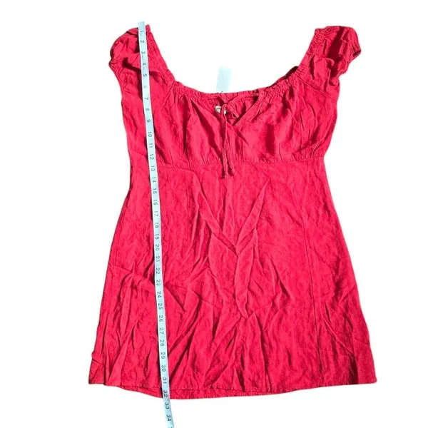 Aeropostale‎ NWT Tie-Neck Empire Dress Red Linen Blend Women's XL - Image 9