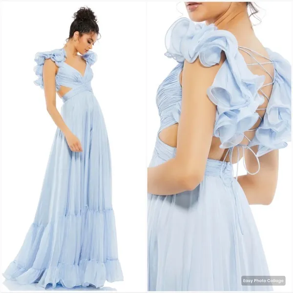 Mac Duggal 67911 Womens Ruffled Tiered Cut Out Chiffon Gown Dress - Image 3
