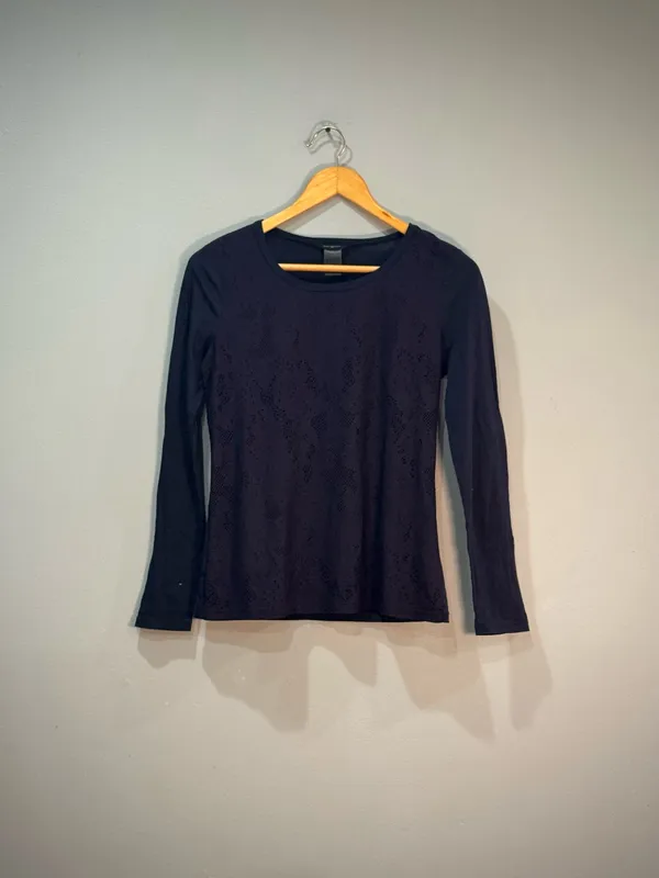 Navy Ann Taylor Mixed Media L/S Top Size S EUC - Image 4