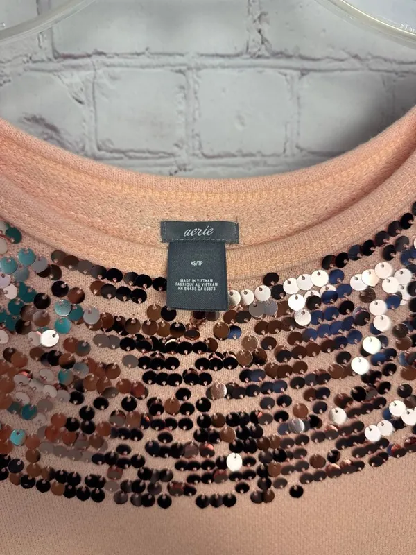 Aerie pink peach terry cloth with sequin top size XS comfort athleisure - Image 3