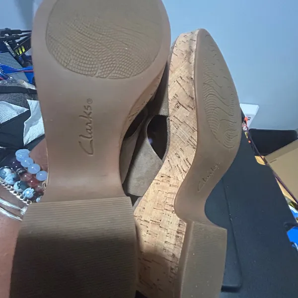 Clarks  Tan Suede Wedge Sandals - Image 8