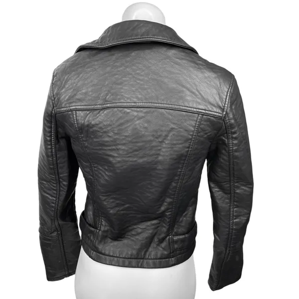 Topshop Womens Black Faux Vegan Leather Zip Up Collar Moto Coat Jacket Size 2 - Image 2