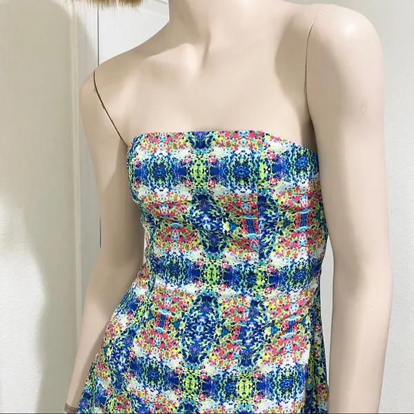 Do&Be Watercolor Printed Cut Out Strapless Dress S - Image 7