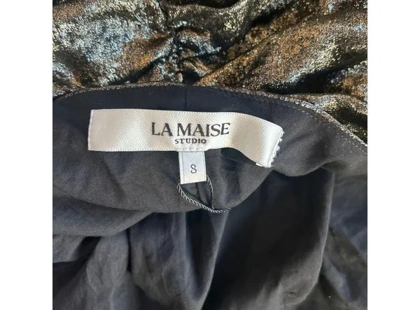 La Maise Studio Elandra Metallic Gold Draped Midi Dress Golden Womens Size Small - Image 8