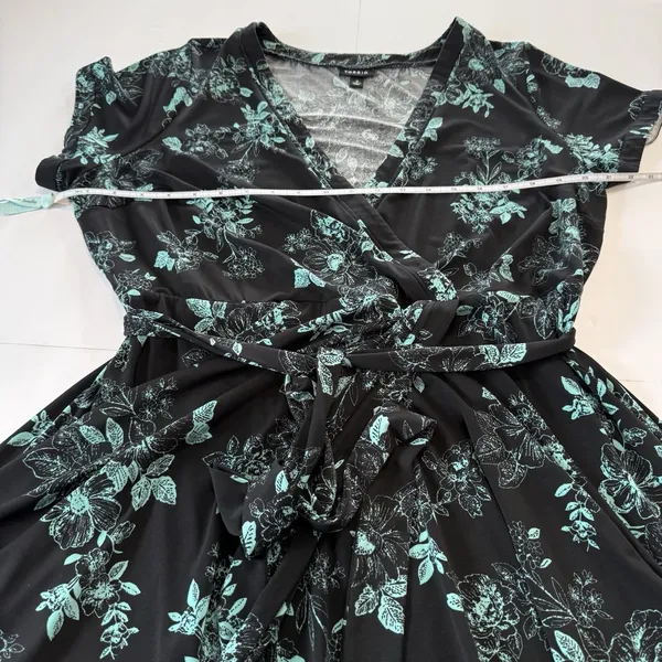 Torrid Black Aqua Floral Jersey Knit Faux Wrap Surplice Dress‎ Size 2X - Image 7