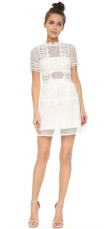Self Portrait Sculptured Tier Drop Peplum White Lace Dress - Image 2