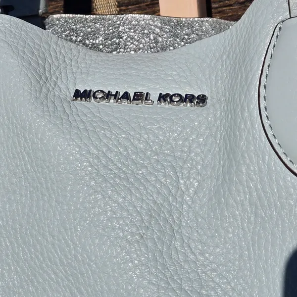 Michael Kors Light Blue/Silver Leather Tote Damaged Handles - Image 3
