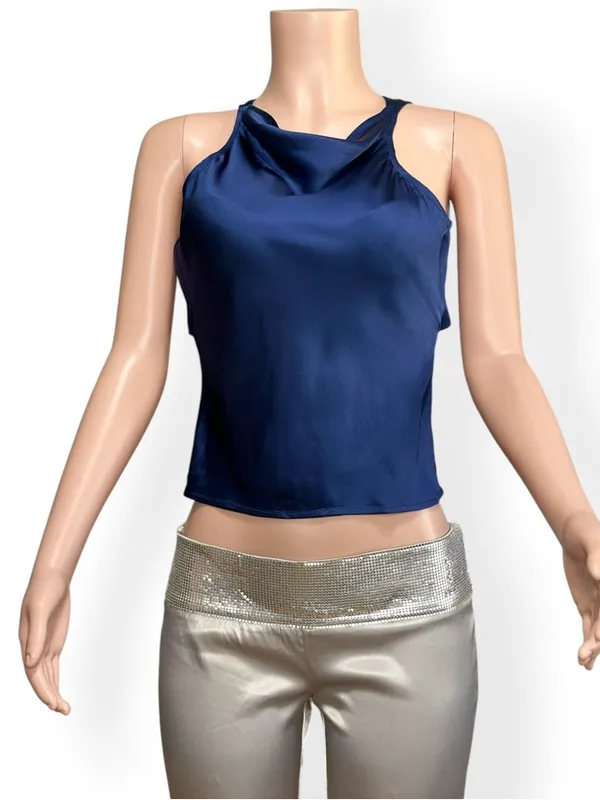 GUIZIO Regine Cowl Neck Top, Navy, Medium Blue - Image 4