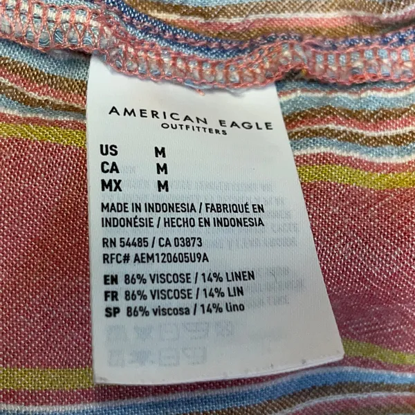 American‎ Eagle Womens Pink Stripe Viscose Linen Blend Lightweight Button Down M - Image 6