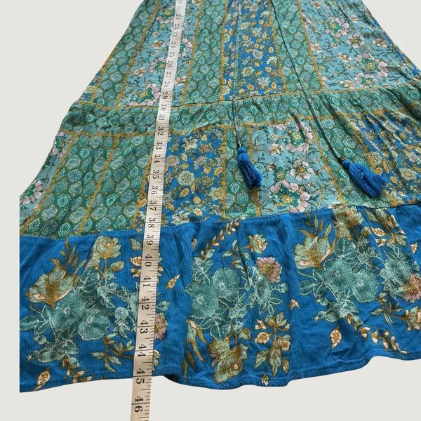 Knox Rose Blue Green Floral Patchwork Maxi Dress Sleeveless Tassel Waist Medium - Image 5