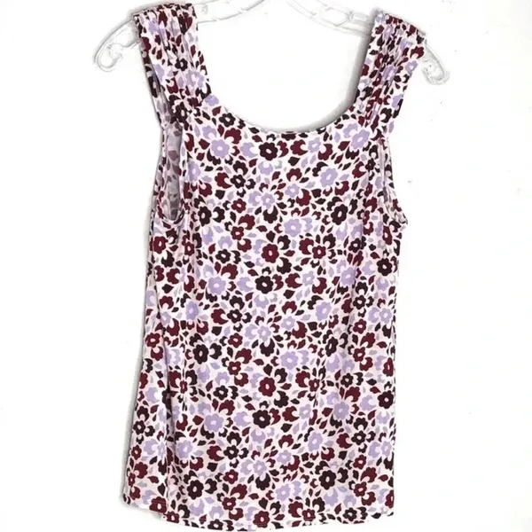 14th & Union Shirred Shoulder Tank Top Floral Tee M v6x - Image 4