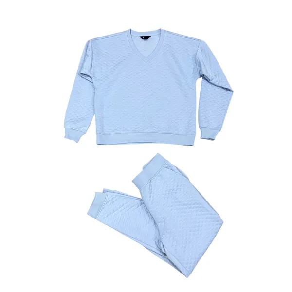 Lands' End Light Blue Quilted V-Neck Sweatshirt and Joggers Lounge Set 2 pc sz S - Image 2