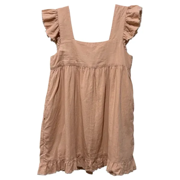 Aerie Linen Blend Flutter Sleeve Babydoll Mini Dress M Boho Cottagecore Peach - Image 3