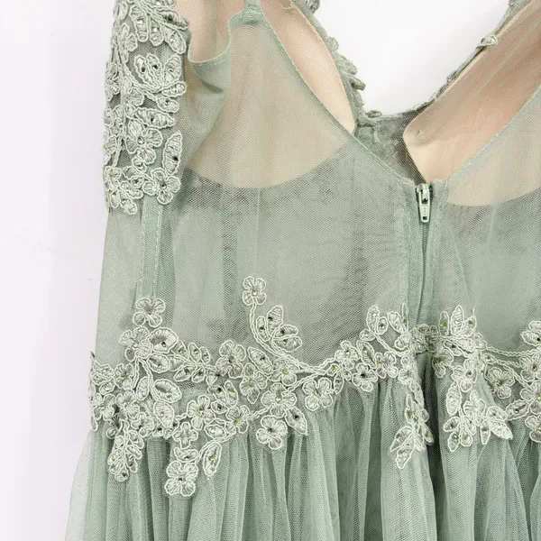Windsor Womens Fatima Sage Green Embroidered Tulle Fairycore Prom Gown Dress 7/8 - Image 10