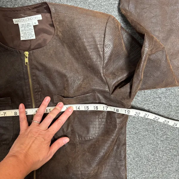 Maggy London Brown Croc Faux Leather Zip Jacket Blazer 6 Chic Mob 80s Vegan Moto - Image 6