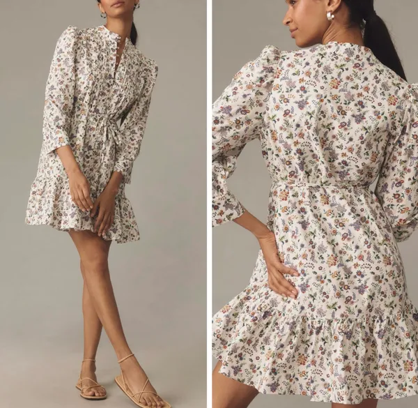 English Factory Floral Pintuck Smocked Mini Dress, Size M - Image 2