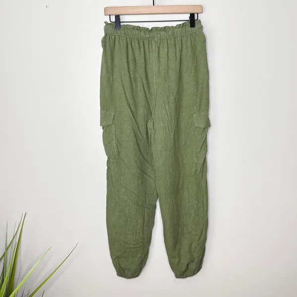 Aerie Women's Small Paperbag Linen Blend Cargo Joggers Green Pull-On Summer‎ - Image 6