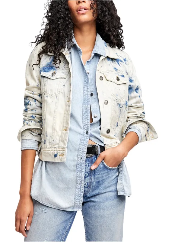 Free People Rumors Denim Jacket Jones Tie Dye Blue Small NWOT - Image 5