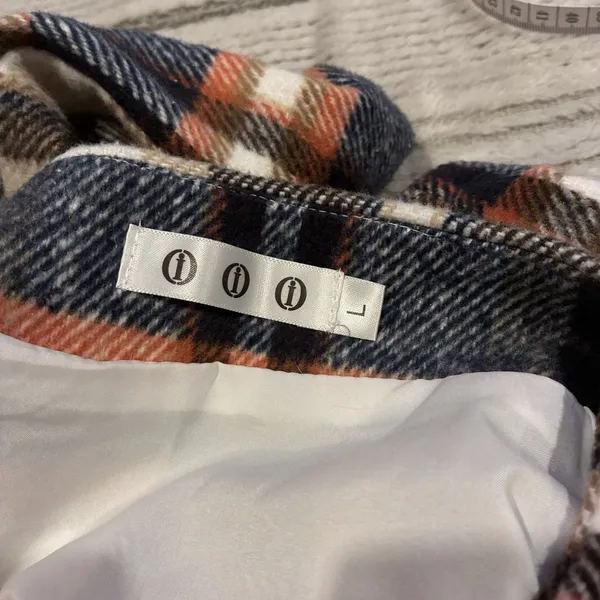 NWOT Plaid Mini Skirt Navy Brown Orange Tartan Lined Size M - Image 7
