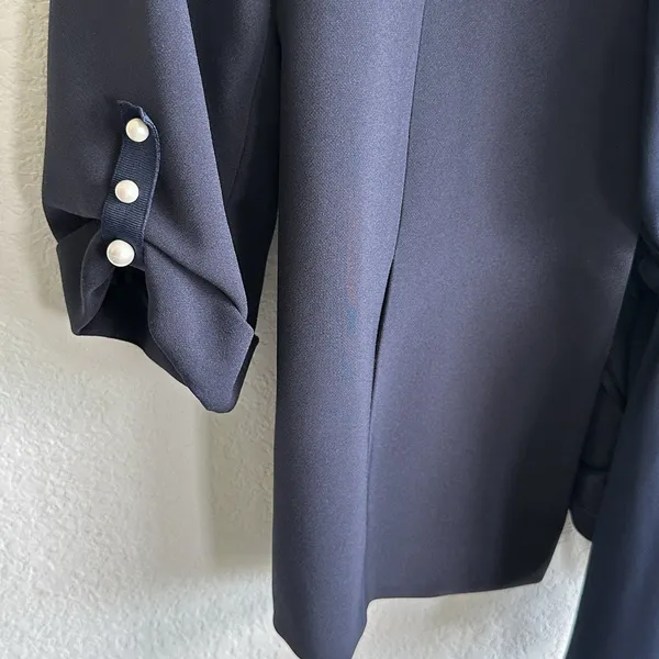 Zara Blazer Sz L Navy Blue Jacket Scarf Tie Women’s Preppy Workwear - Image 11