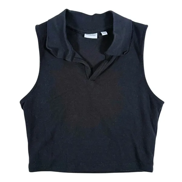 Aritzia Sunday Best Womens Collared Tank Top Size XXS Black Preppy Quiet Luxury - Image 2