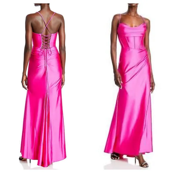 Aqua Satin Corset Gown‎ Size 16 - Image 2