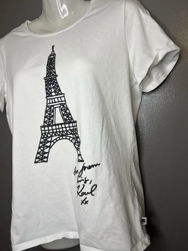 Karl Lagerfeld Paris Shirt Womens Small White Eiffel Tower Graphic Tee Top - Image 4
