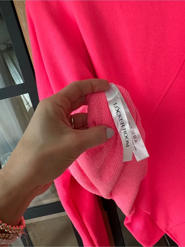 Neon pink crewneck asymmetrical sweatshirt terry fleece oversized locker room - Image 5