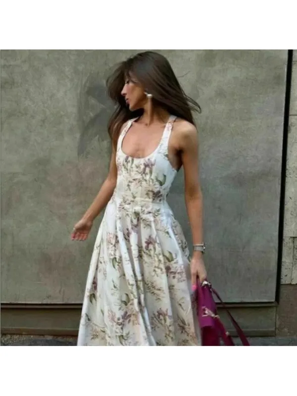 Brock Collection x H&M Lyocell Blend Cream Floral Long Cross Back Dress DESIGNER - Image 4