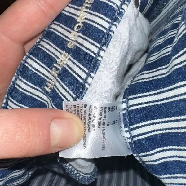American Eagle blue & white hi rise shortie 12 jean shorts - Image 2