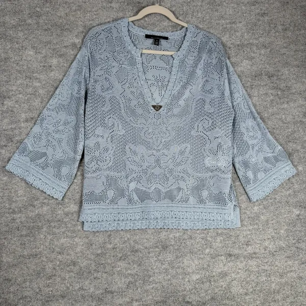 White House Black Market Size-M Womens Top Pointelle Stitch 3/4 Sleeve - Image 2