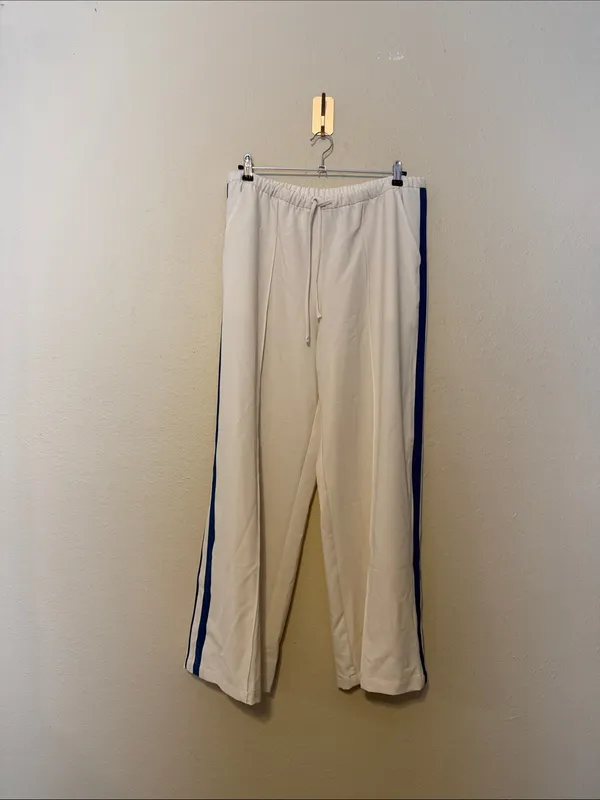 Athleta Pant‎ MVP Mid Rise Side Stripe ivory blue Size Large - Image 4