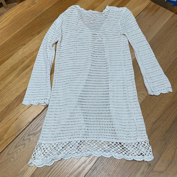 Pink Lily Womens Crochet Knit‎ Duster Cardigan Ivory Cream Tie Front JB-A7126 S - Image 5