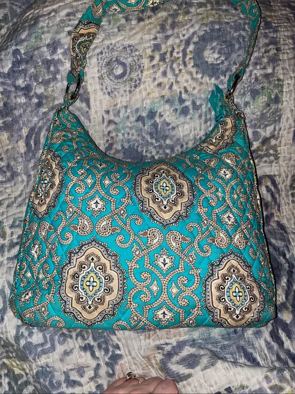 Vera Bradley Totally Turquoise Teal & Brown Tote Bag Shoulder Bag - Image 5