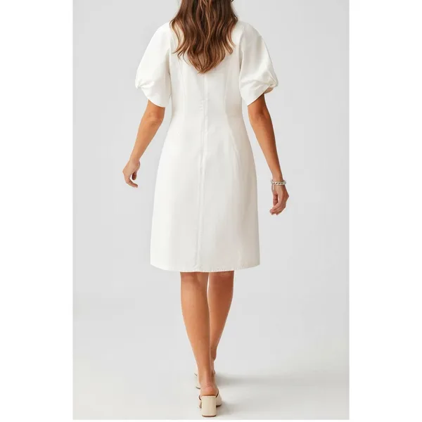 COS Puff Sleeve Organic Cotton Denim Mini Dress, White, 12 (US) - Image 5