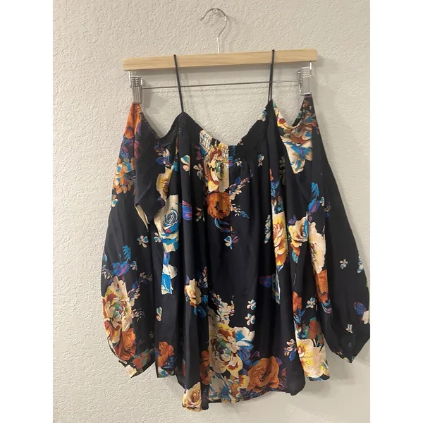 Anthropologie Maeve Tallie Blue Floral‎ Off the shoulder blouse Sz M Cottagecore - Image 2